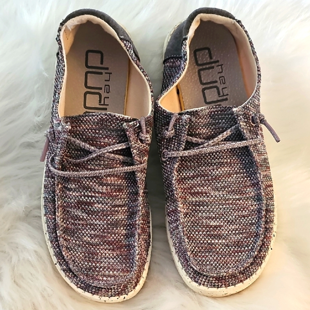 Hey Dude Wendy Sox Loafers Womens Size 5 Antique Rose Pink Knit Slip On Shoes